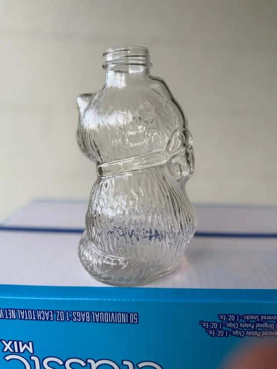 Vintage Glass Cat Bottle Figural Kitty Jar Clear Pressed Glass 1970s Farmhouse - Picture 5 of 6